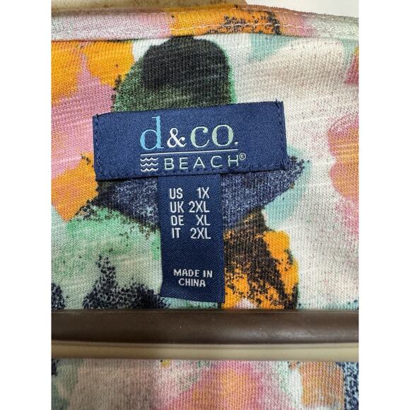 Denim Co Beach 1X Midi Dress Gold Green Floral Sleeveless Linen Blend Knit New - Picture 3 of 16